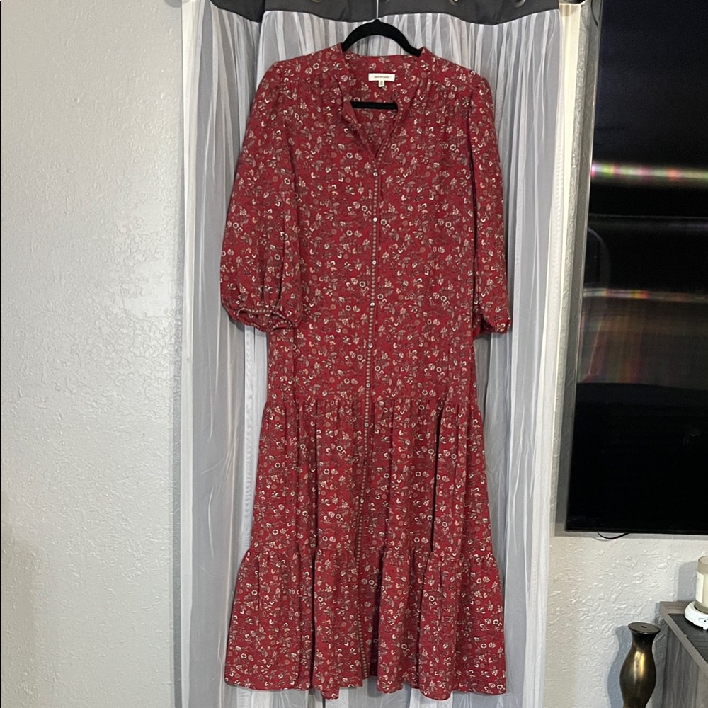 Max Studio Red Floral Button-Front Midi Dress
